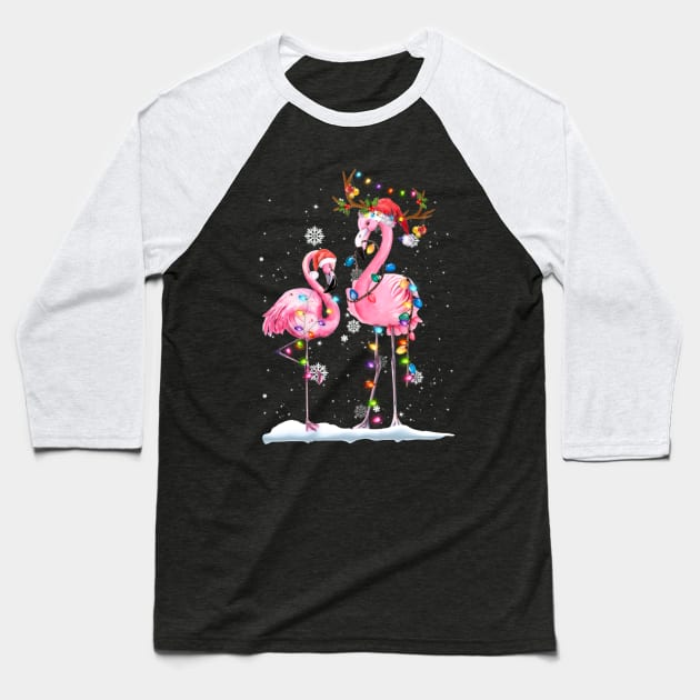 Christmas Flamingo Santa Hat Xmas Lights Flamingo Loves Shirt Baseball T-Shirt by Rozel Clothing